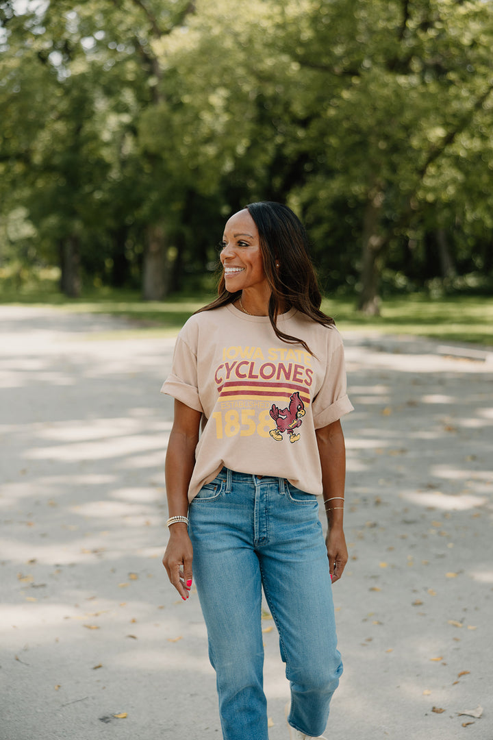 Retro x Blond Genius - ISU Iowa State Cyclones Drop Shoulder Cut Hem Tee in Vintage Camel
