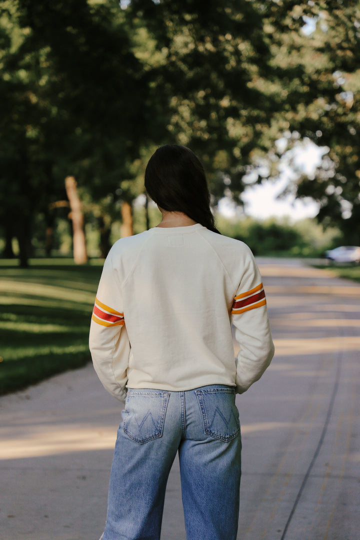 Iowa State Cut-Hem Striped Sleeve Sweatshirt (BL932-BLISU2192A-AWH)