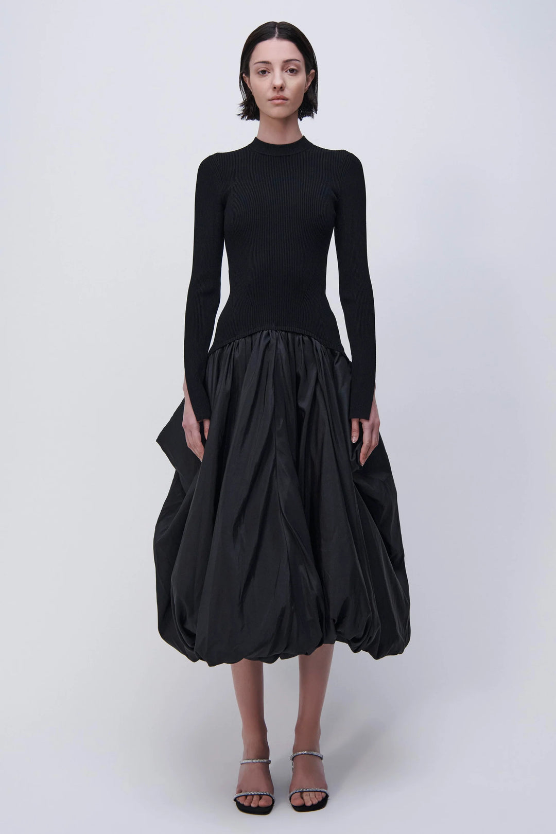SIMKHAI - Kenlie Long Sleeve Mock Neck Midi Dress in Black SIMKHAI - Kenlie Long Sleeve Mock Neck Midi Dress in Black