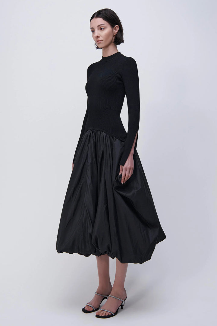 SIMKHAI - Kenlie Long Sleeve Mock Neck Midi Dress in Black