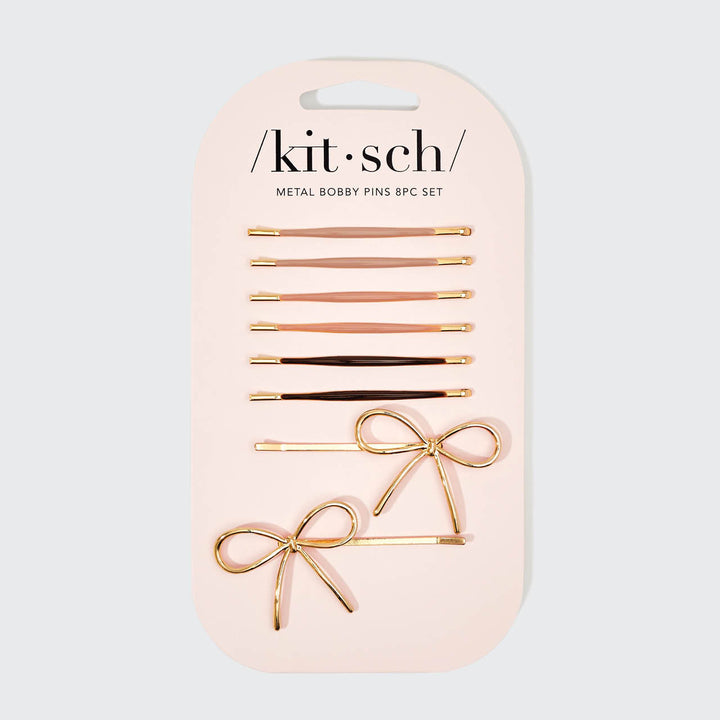 Kitsch - Metal Enamel Cloud & Bow bobby Pins in Rosewood (8pc)