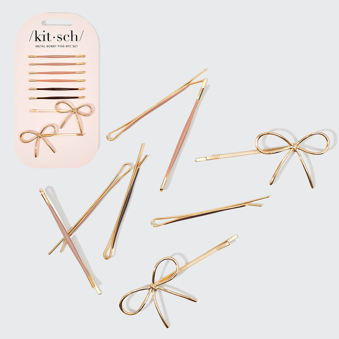 Kitsch - Metal Enamel Cloud & Bow bobby Pins in Rosewood (8pc)