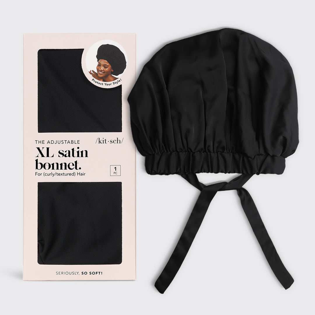 Kitsch - Satin Sleep XL Adjustable Bonnet in Black
