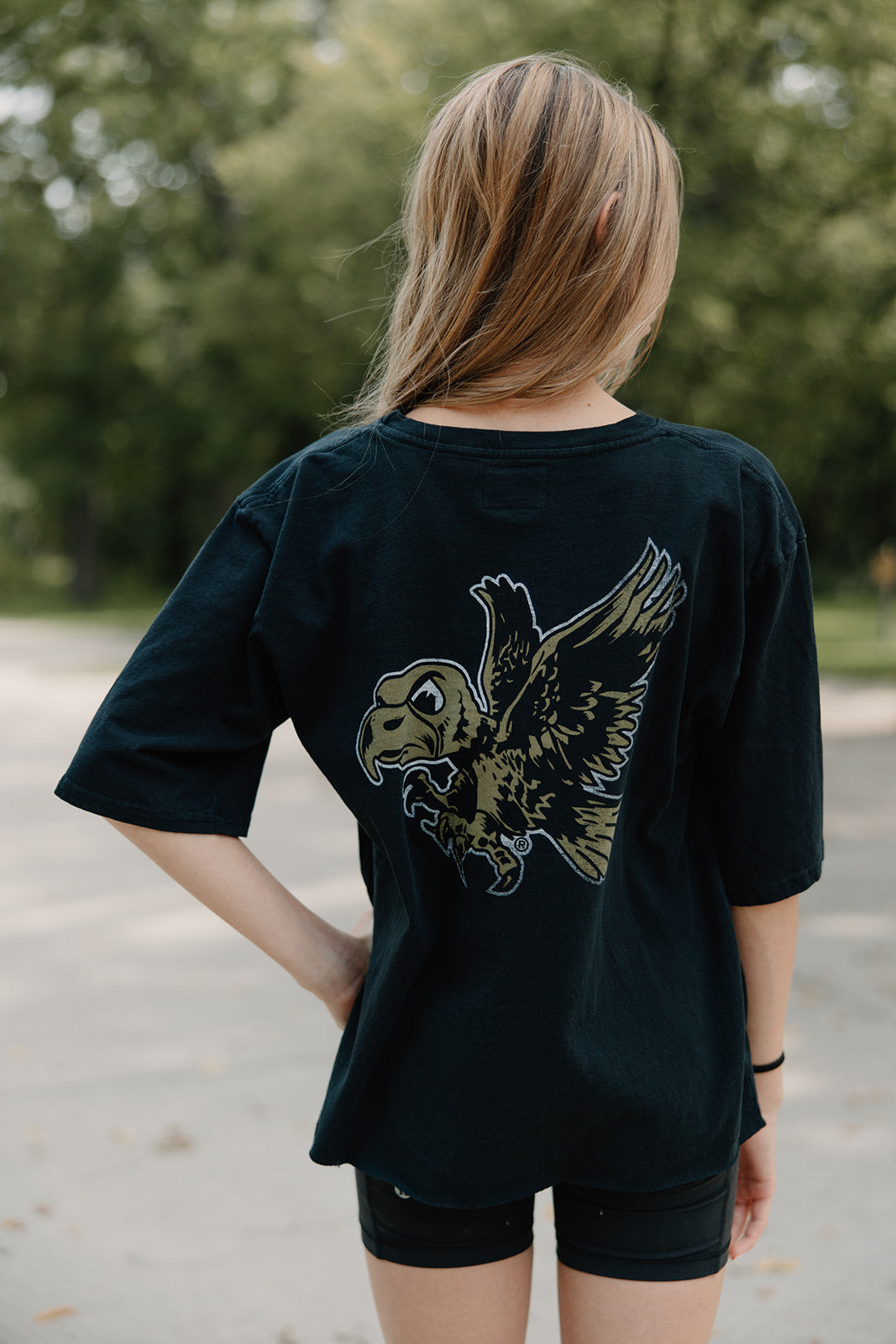 Retro Brand x Blond Genius - Iowa Hawkeyes Drop Shoulder Tee in Washed Black