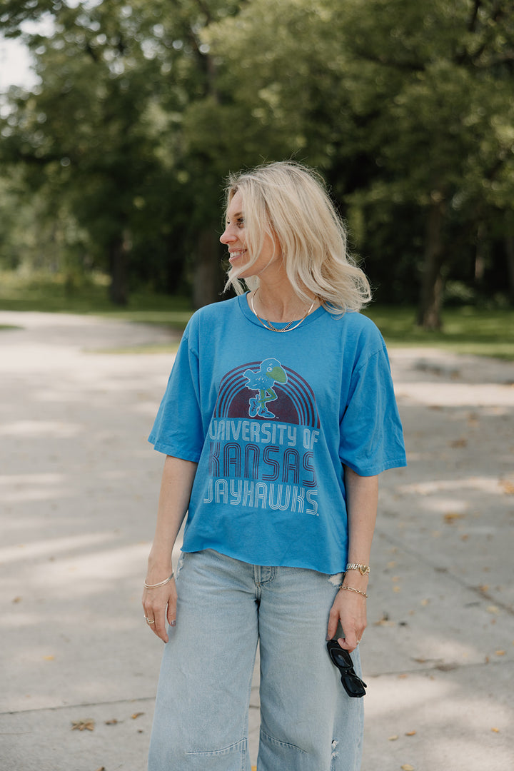 Retro x Blond Genius - KU Kansas Jay Hawks Drop Shoulder Tee in Royal