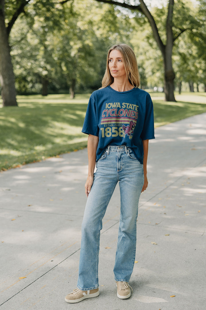 Retro x Blond Genius - ISU Iowa State Cyclones Drop Shoulder Tee in Midnight Navy