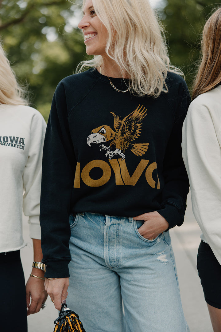 Retro Brand x Blond Genius - Iowa Hawkeyes French Terry Crewneck in Vintage Black