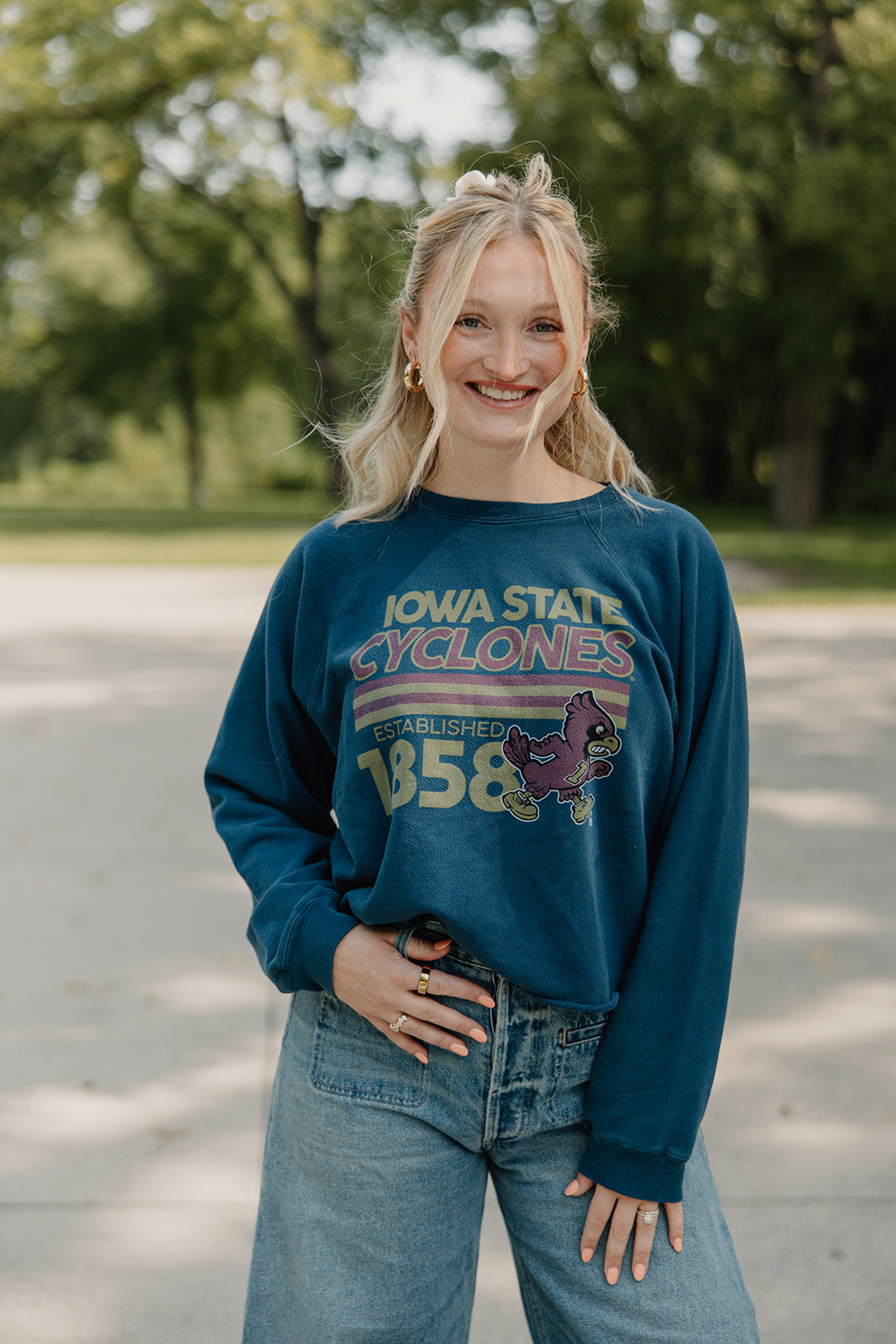 Retro x Blond Genius - ISU Iowa State Cyclones Vintage French Terry Cut Hem Sweatshirt in Midnight Navy