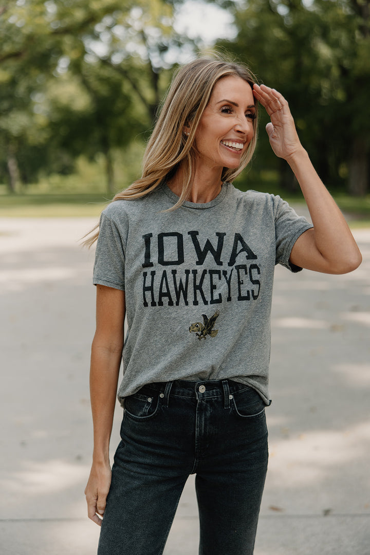Retro Brand x Blond Genius - Iowa Hawkeyes Cut Off Tee in Heather Grey