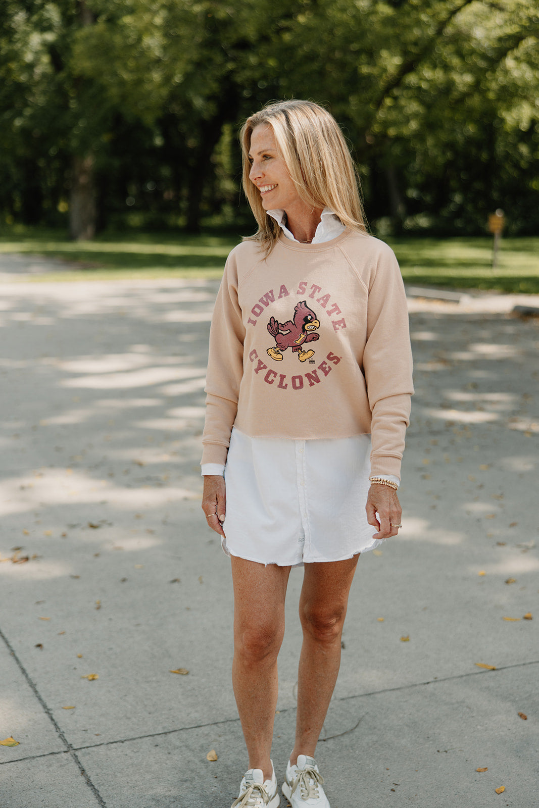 Retro x Blond Genius - ISU Iowa State Cyclones Vintage French Terry Cut Hem Sweatshirt in Washed Camel