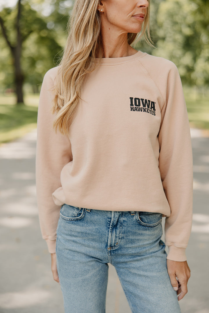 Retro Brand x Blond Genius - Iowa Hawkeyes French Terry Sweatshirt in Washed Camel