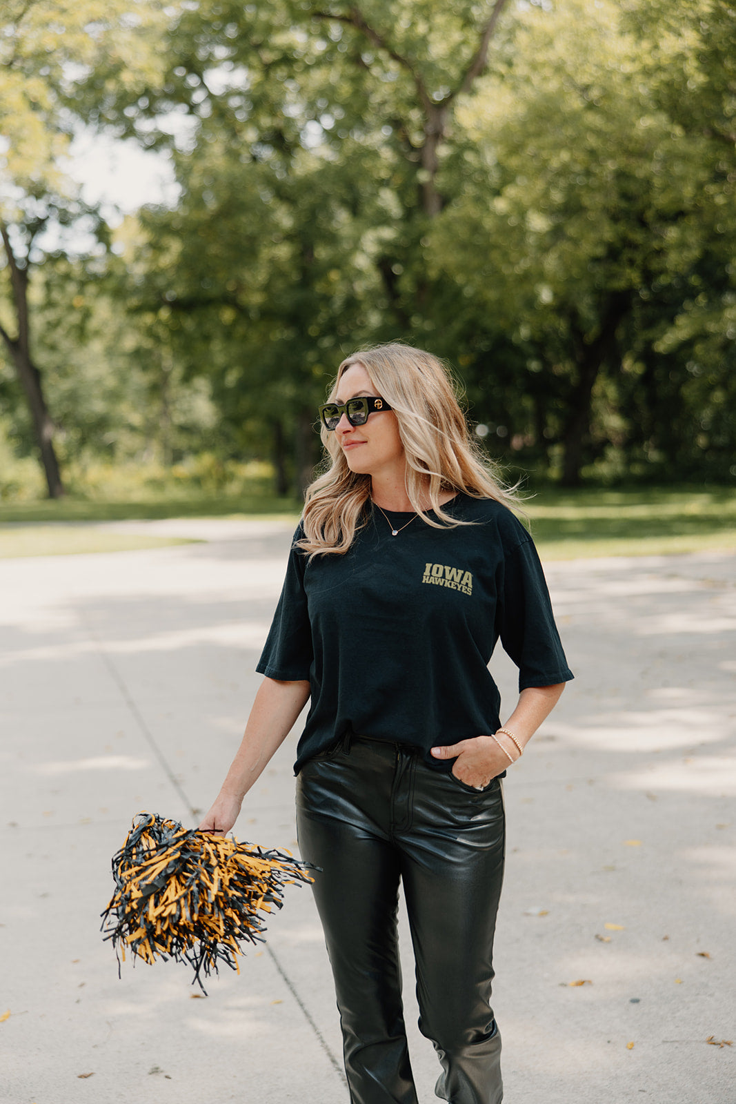 Retro Brand x Blond Genius - Iowa Hawkeyes Drop Shoulder Tee in Washed Black