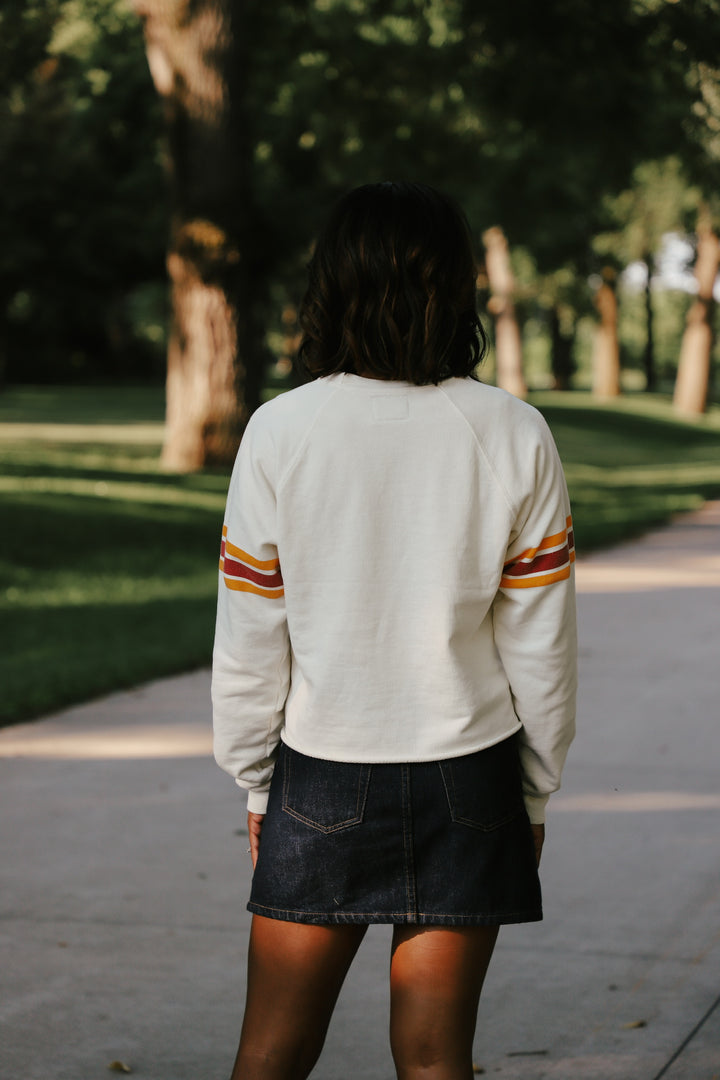 Iowa State Cut-Hem Striped Sleeve Sweatshirt (BL932-BLISU2192A-AWH)