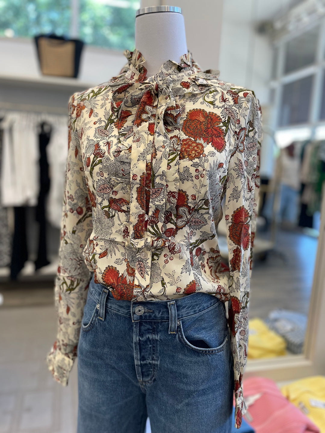 Ulla Johnson - Catroux Silk Long Sleeve Button Front Blouse in Winter Garden
