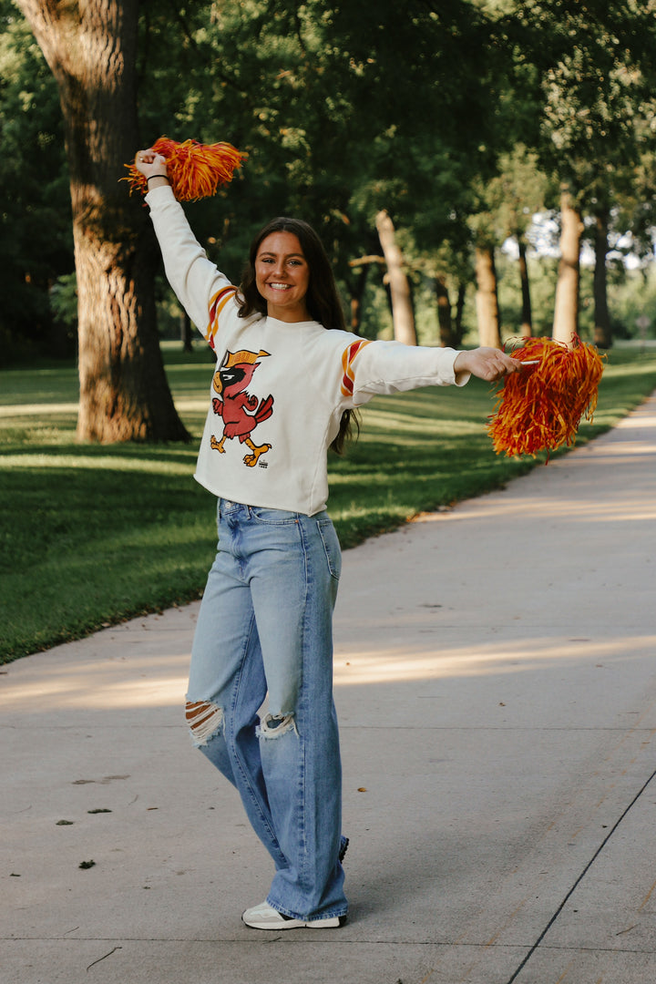 Iowa State Cut-Hem Striped Sleeve Sweatshirt (BL932-BLISU2192A-AWH)