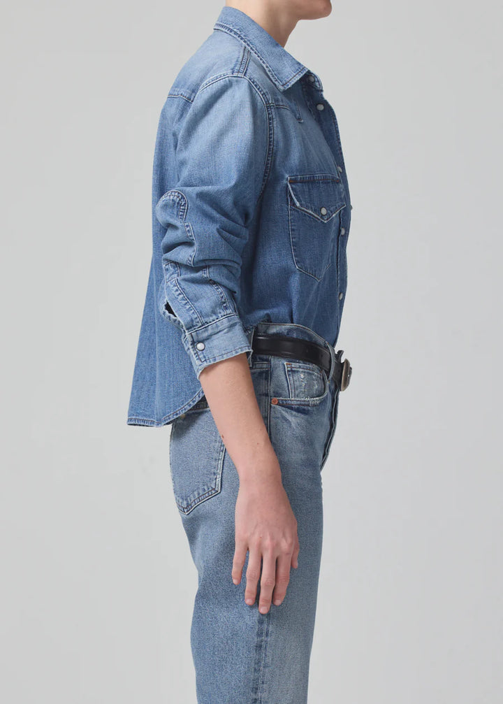 CITIZENS OF HUMANITY - Cropped Western Shirt in Carolina Blue
