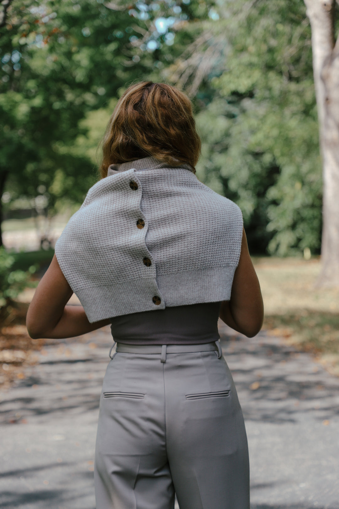 Tenlea Hunter - Cashmere Waffle Crewneck Cardigan in Sandwisp Heather Clothing - Sweaters