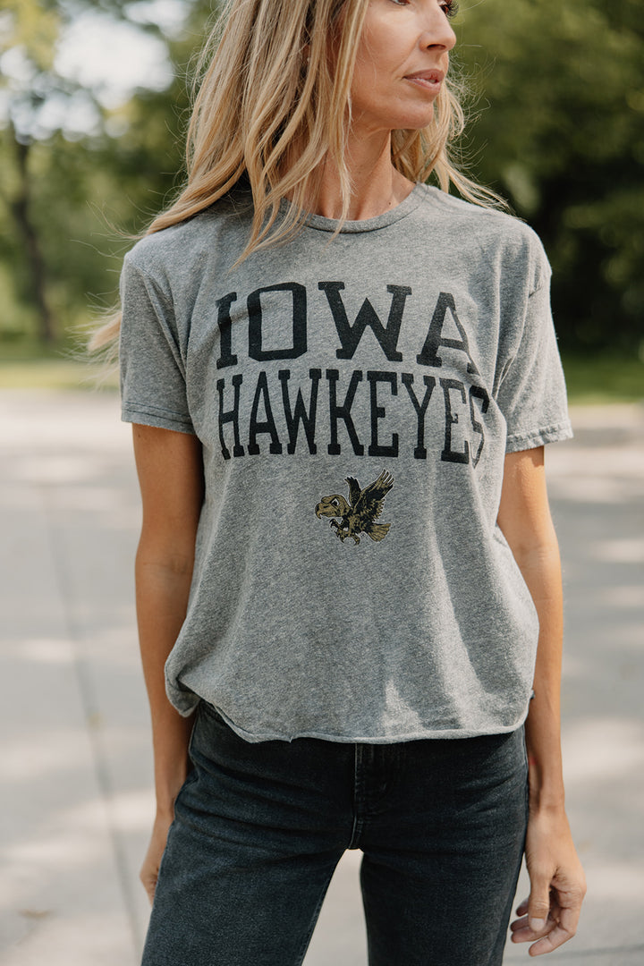 Retro Brand x Blond Genius - Iowa Hawkeyes Cut Off Tee in Heather Grey