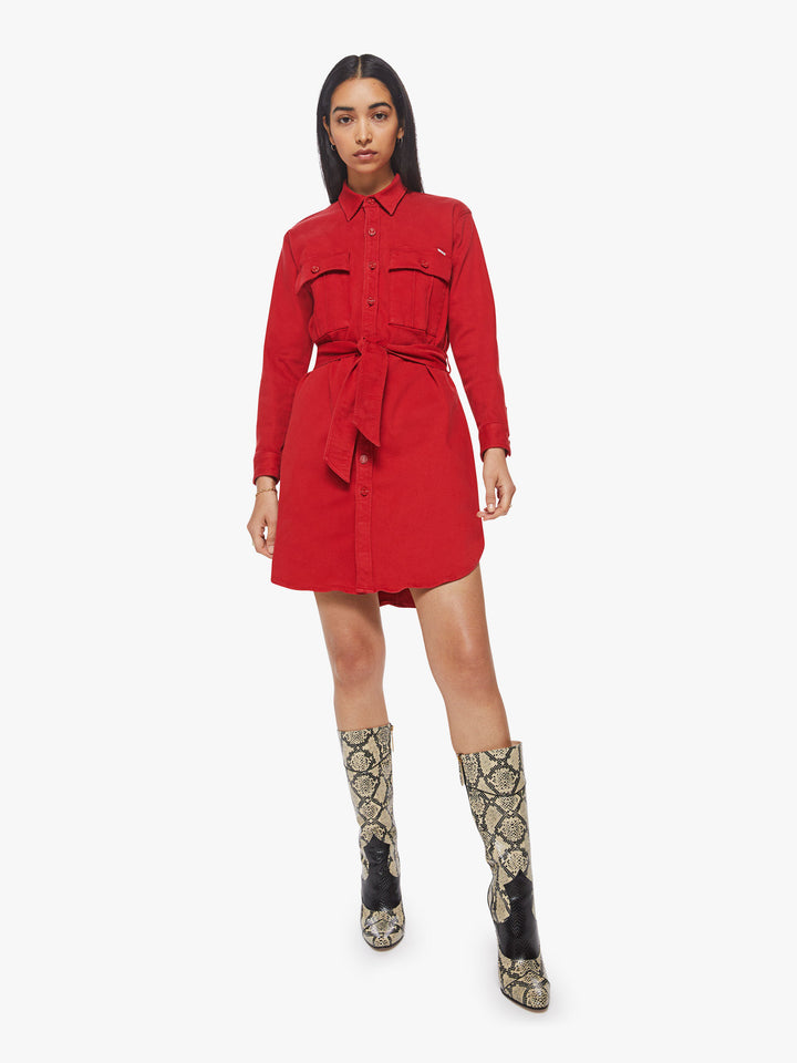 Mother - The Cadet Mini Shirt Dress in Haute Red