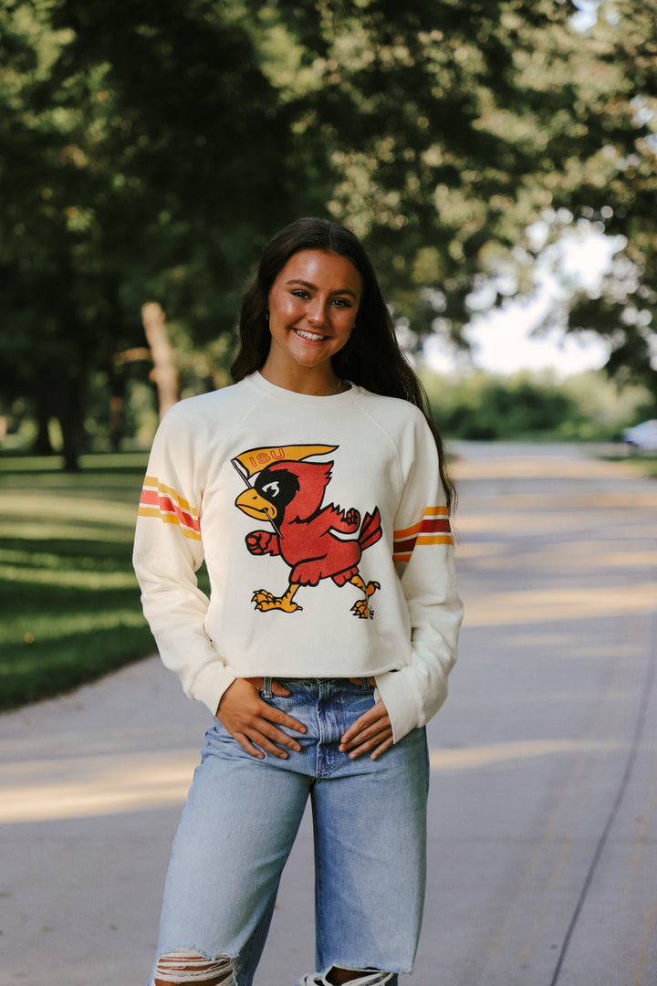 Iowa State Cut-Hem Striped Sleeve Sweatshirt (BL932-BLISU2192A-AWH)