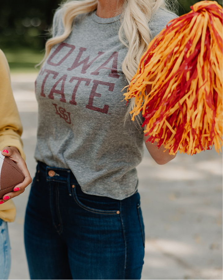 Retro x Blond Genius - ISU Iowa State Cyclones Vintage Washed Cut Off Tee in Heather Grey