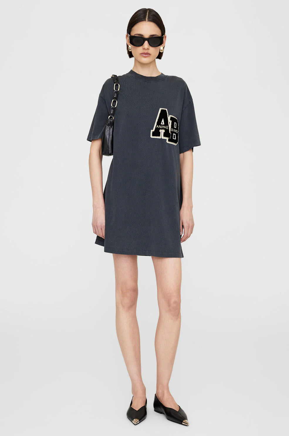 Anine Bing - Beth Mini Dress Letterman in Washed Black
