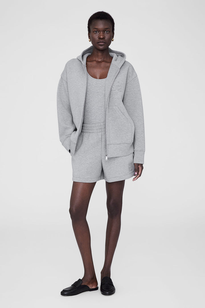 Anine Bing - Bond Zip Hoodie Framed Monogram in Heather Grey
