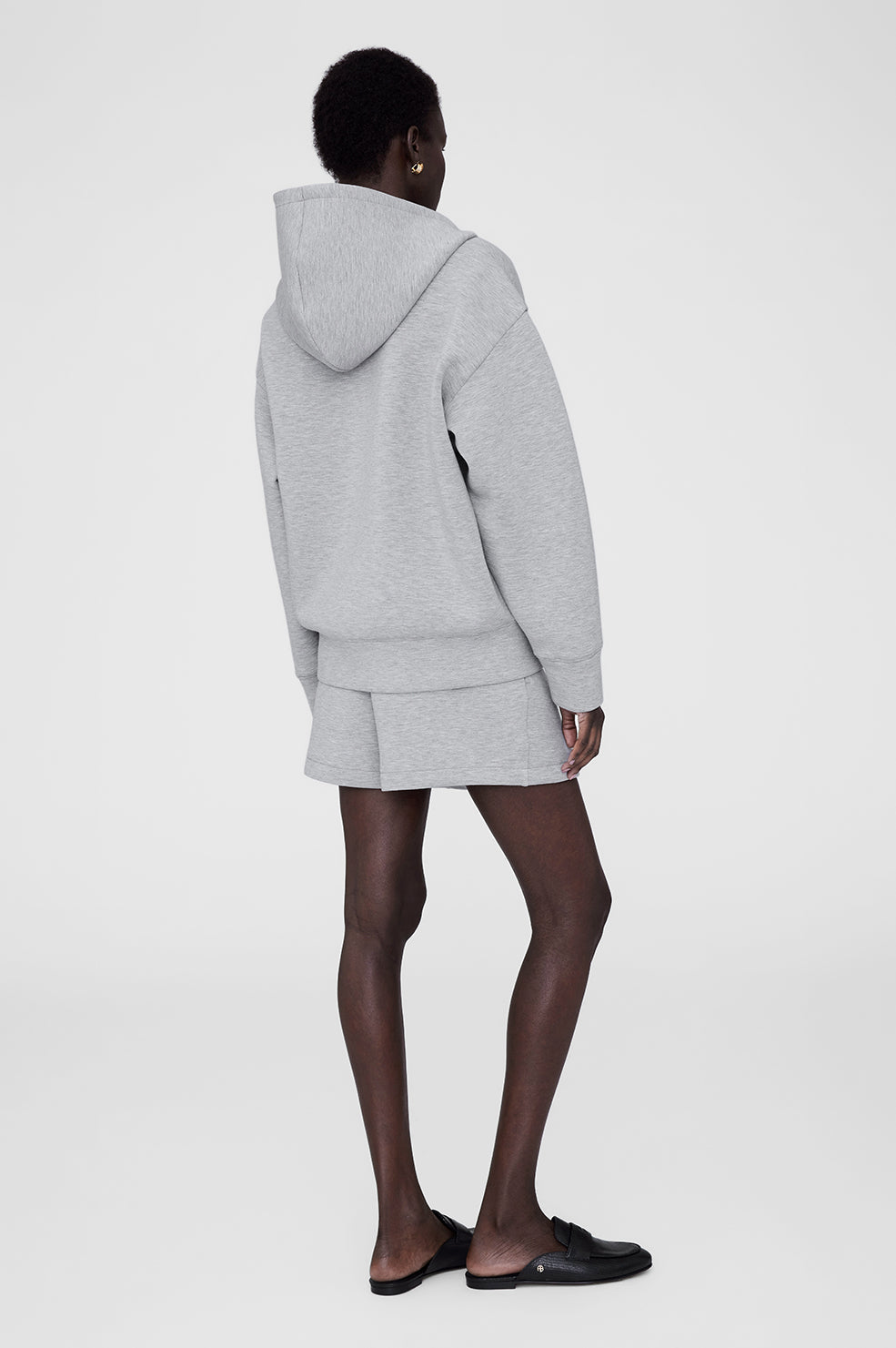 Anine Bing - Bond Zip Hoodie Framed Monogram in Heather Grey