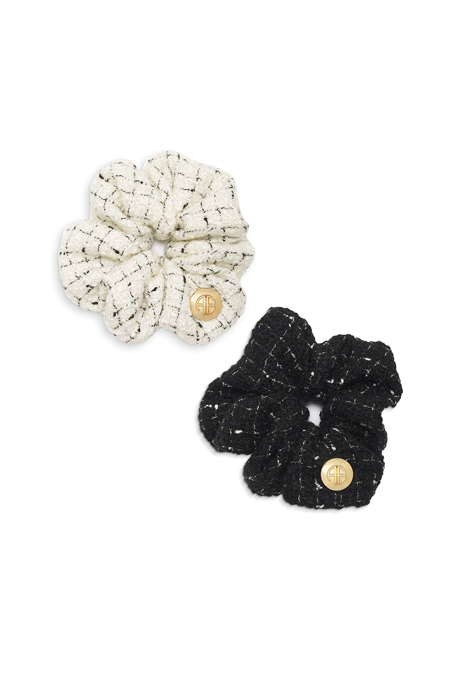 Anine Bing - Camellia Scrunchie 2 Pack in Cream and Black Tweed