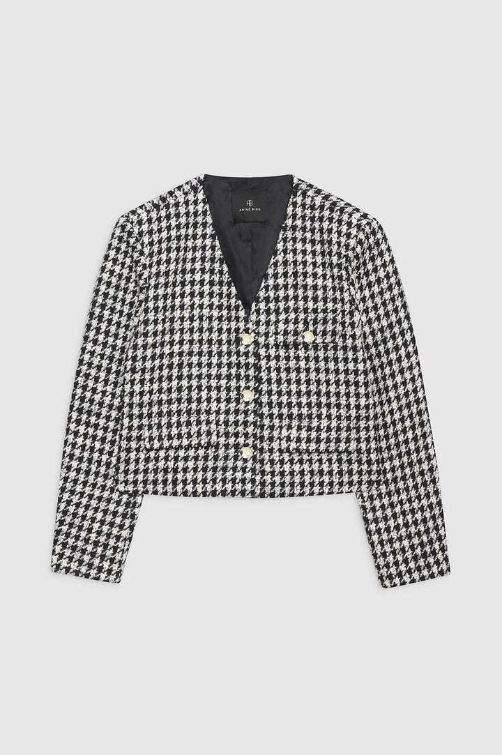 Anine Bing - Cara Jacket in Cream and Black Houndstooth Jacket