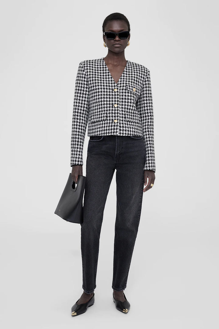 Anine Bing - Cara Jacket in Cream and Black Houndstooth Jacket