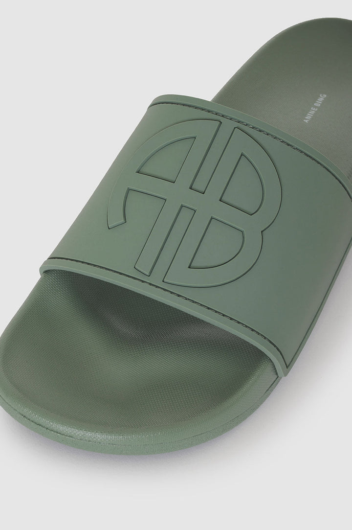 Anine Bing - Isla Slides in Artichoke Monogram