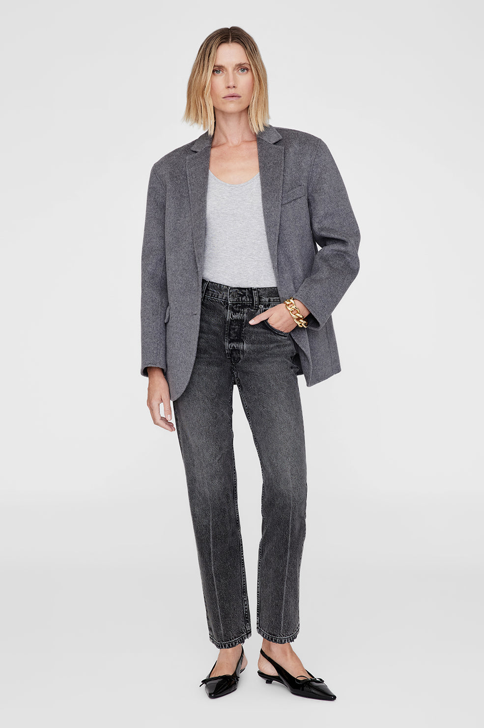 Anine Bing - Kate High Rise Slim Straight Jeans in Steel Grey