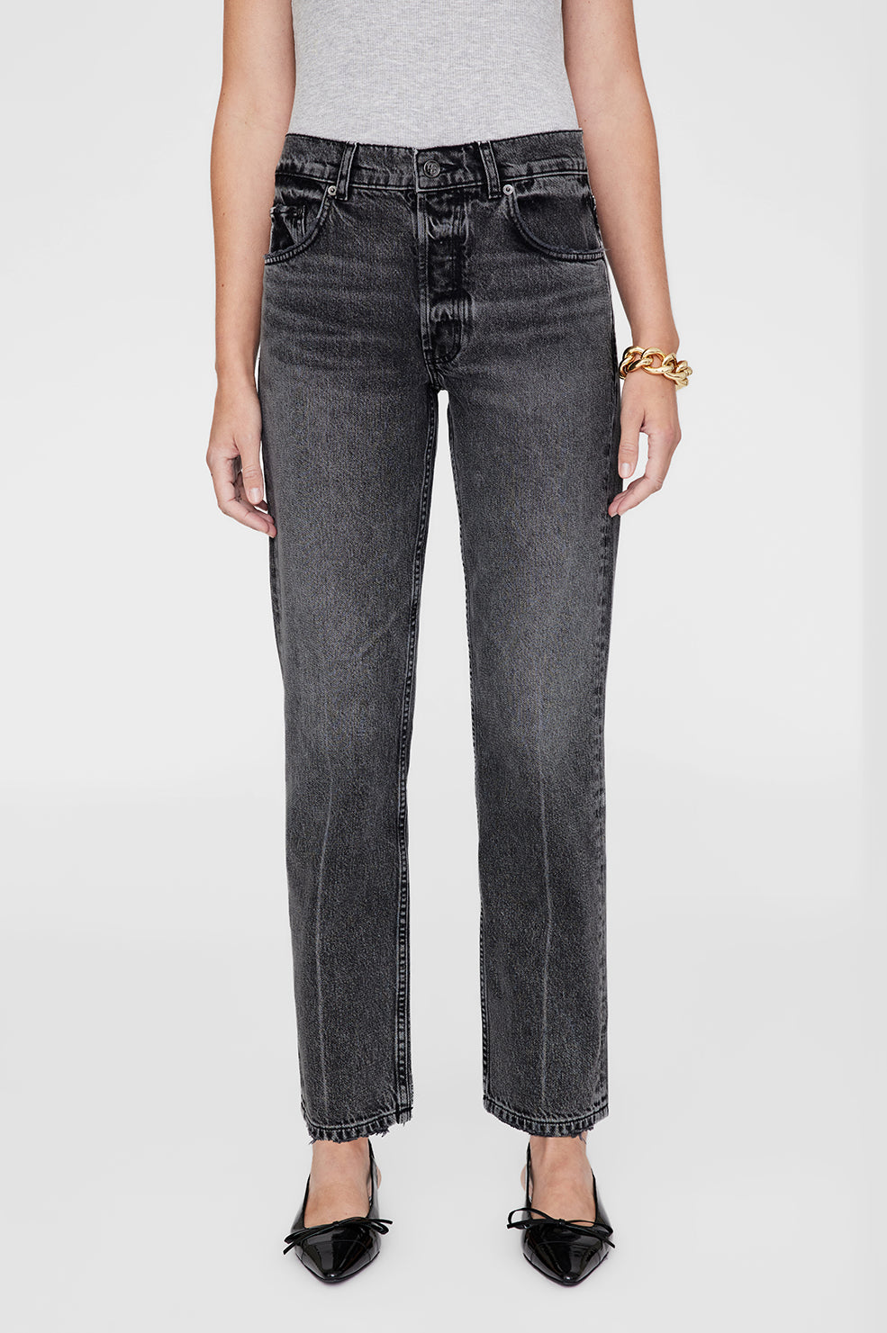 Anine Bing - Kate High Rise Slim Straight Jeans in Steel Grey