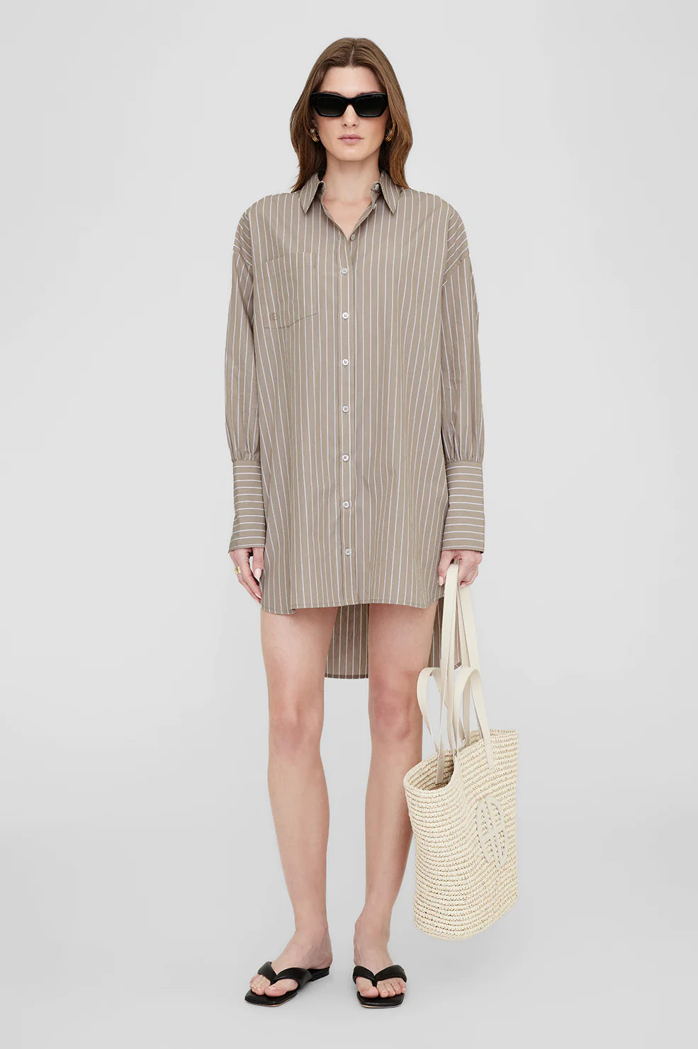 Anine Bing - Lake Dress in Taupe & White Stripe Dress