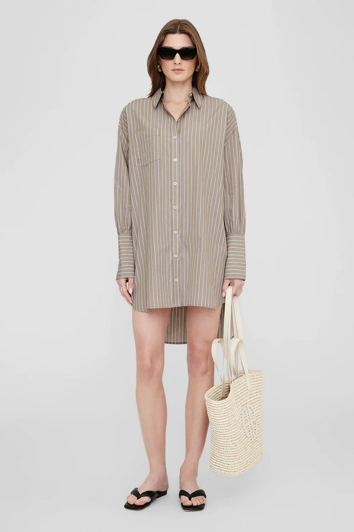 Anine Bing - Lake Dress in Taupe & White Stripe Dress