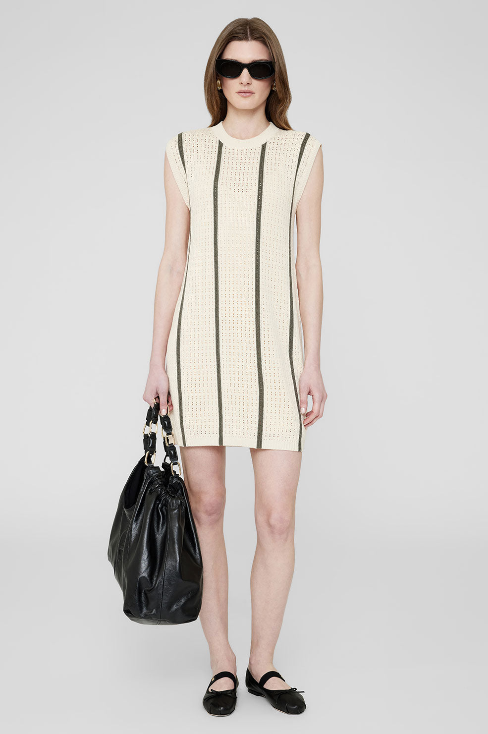 Anine Bing | Lanie Dress - Ivory and Army Green Stripe | M