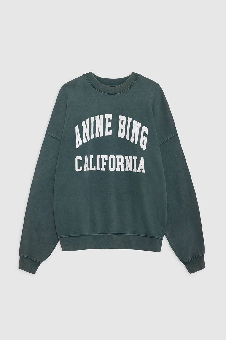 Anine Bing - Miles Sweatshirt in Washed Dark Sage Graphic Sweatshirt