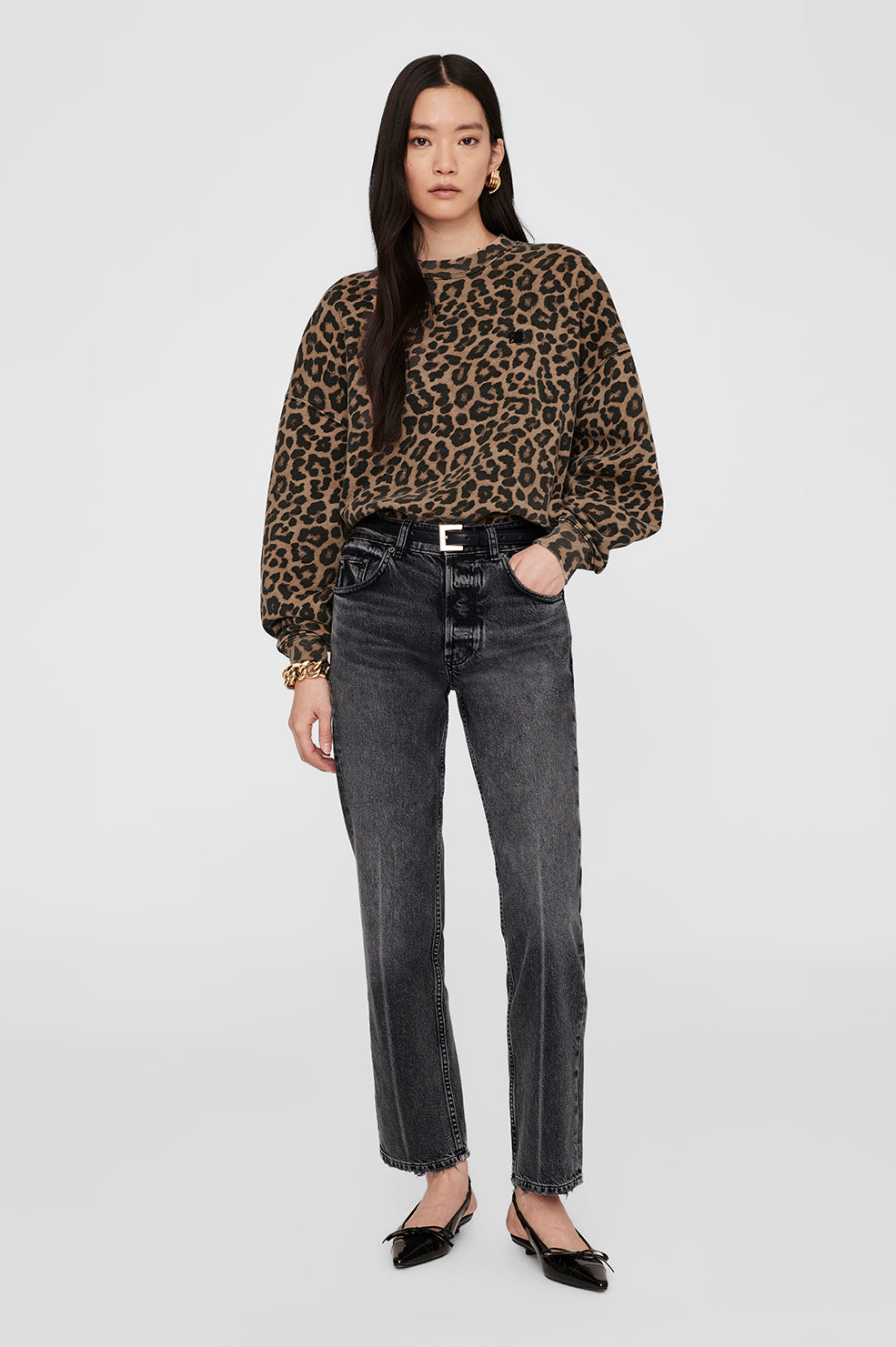 Anine Bing - Miles Black/Brown Leopard Sweatshirt