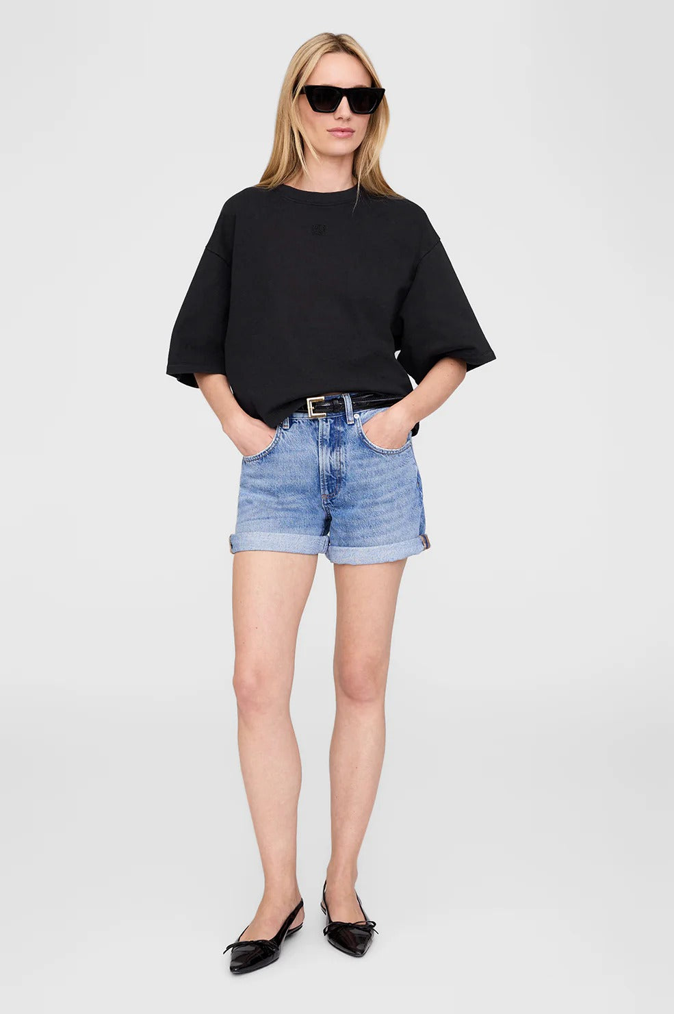 Anine Bing - Myers Cropped Tee in Faded Black French Terry