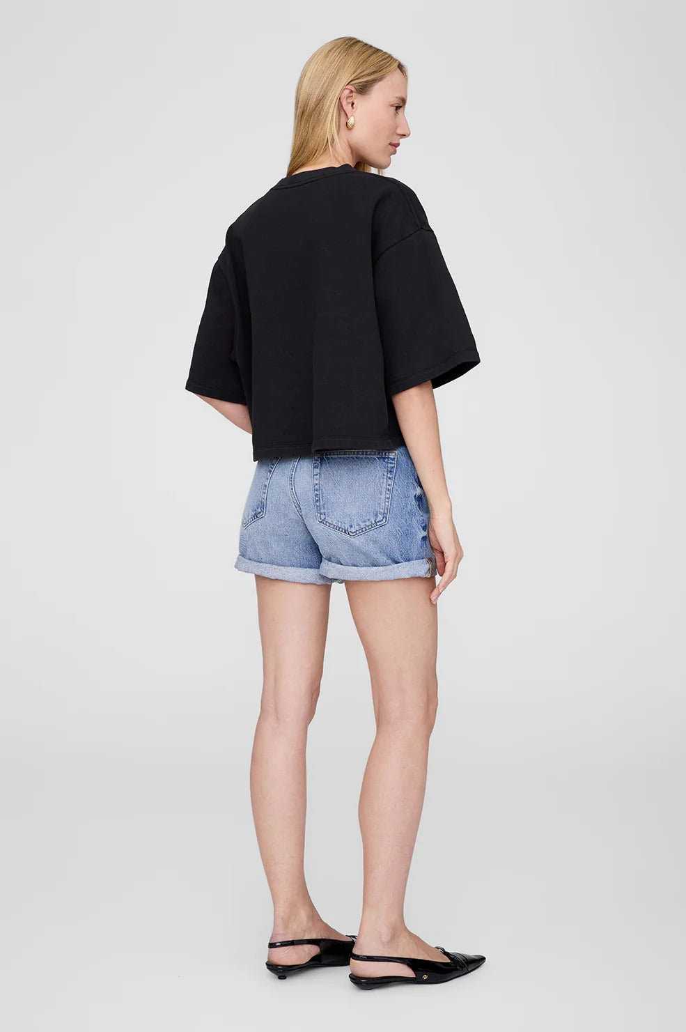 Anine Bing - Myers Cropped Tee in Faded Black French Terry