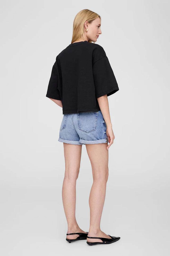 Anine Bing - Myers Cropped Tee in Faded Black French Terry