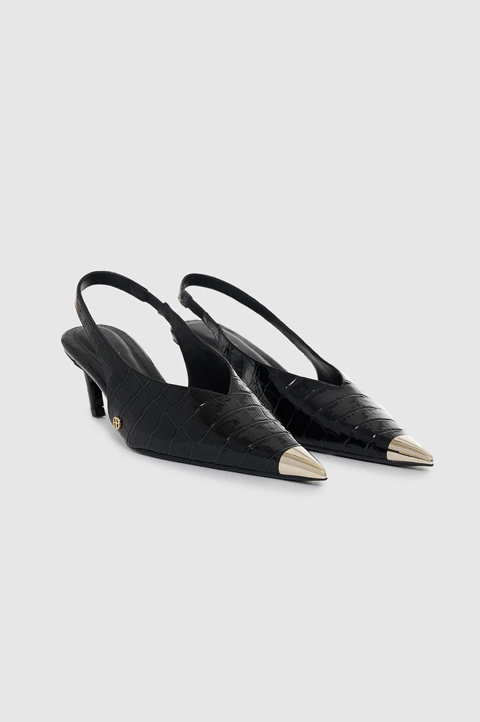 Anine Bing - Nina Heels with Metal Toe Cap in Embossed Black