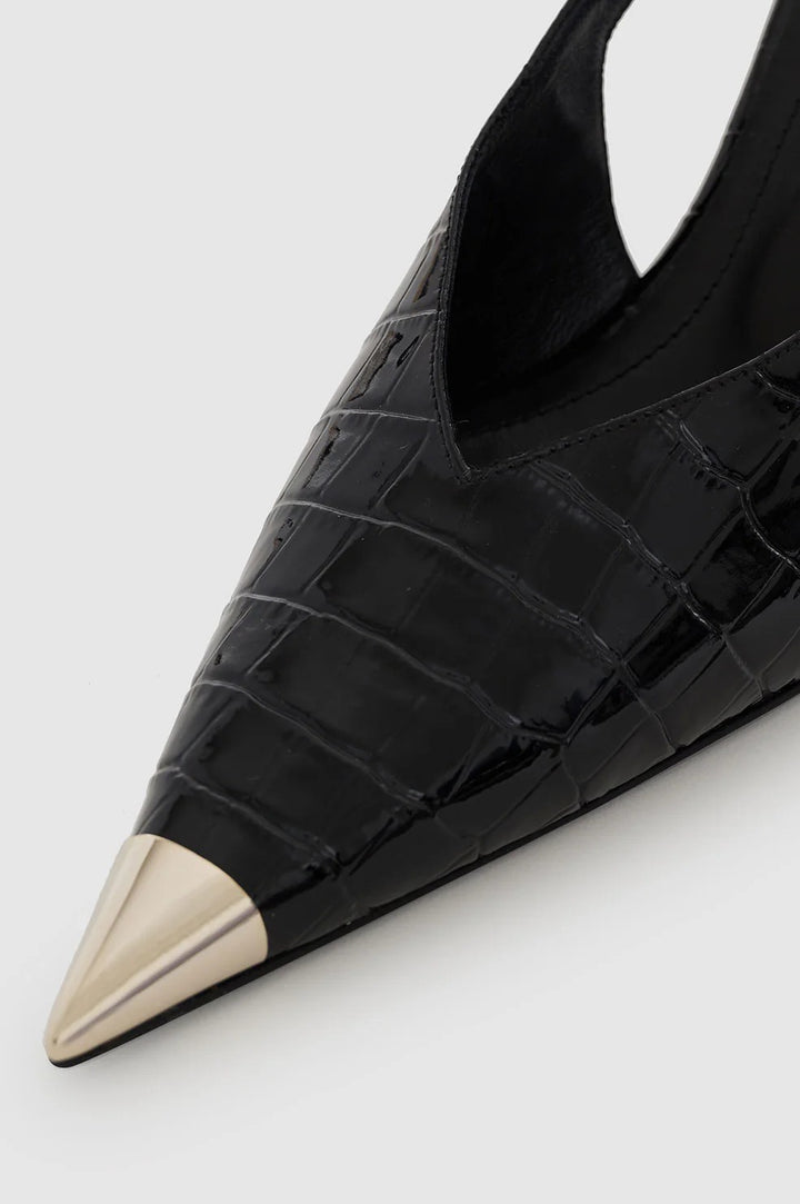 Anine Bing - Nina Heels with Metal Toe Cap in Embossed Black