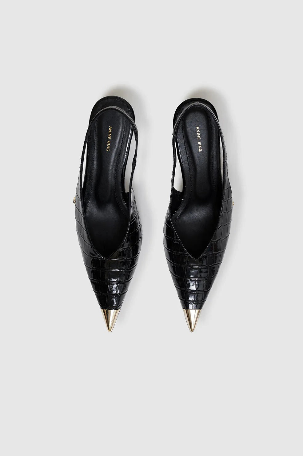 Anine Bing - Nina Heels with Metal Toe Cap in Embossed Black