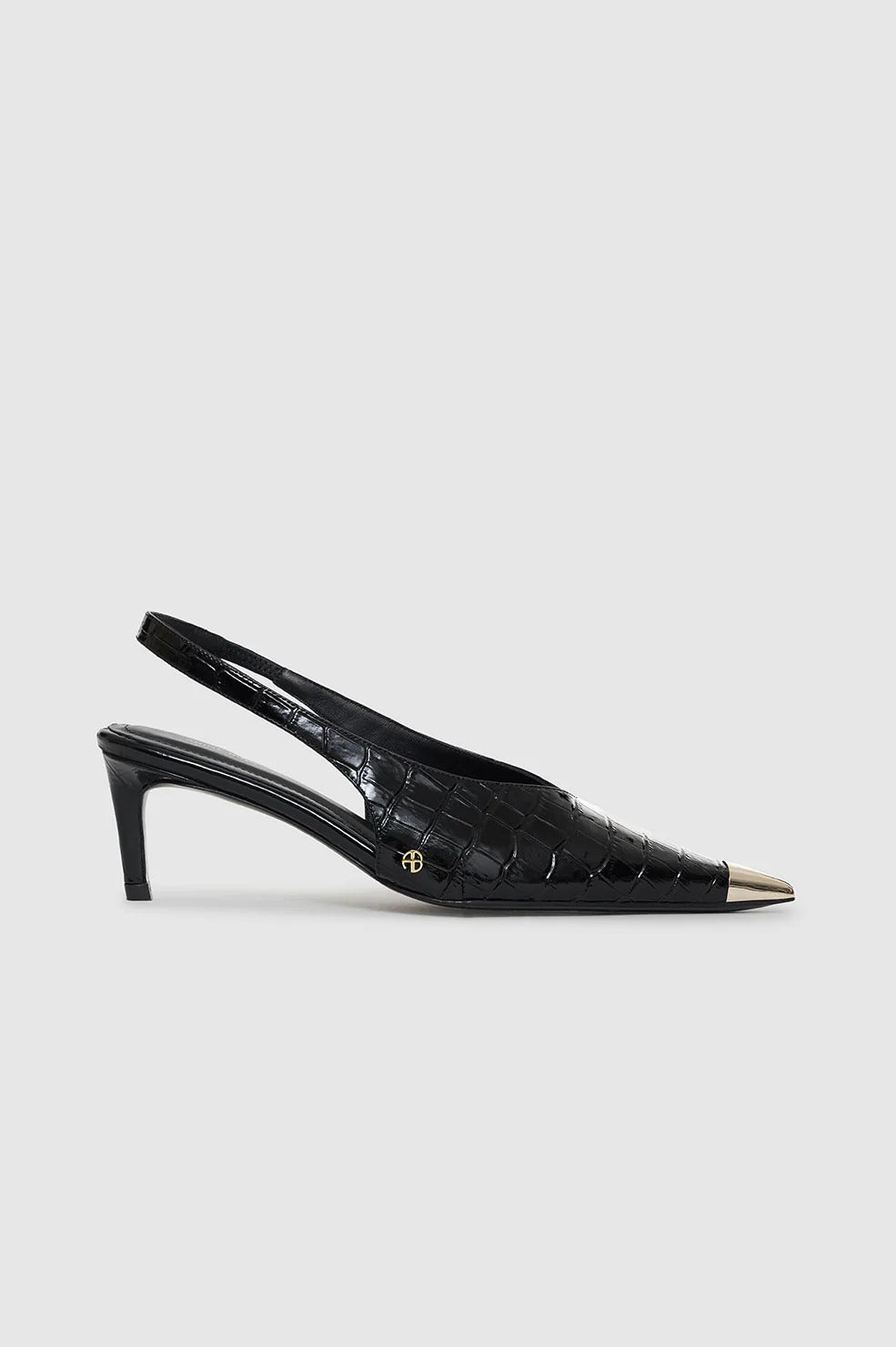 Anine Bing - Nina Heels with Metal Toe Cap in Embossed Black