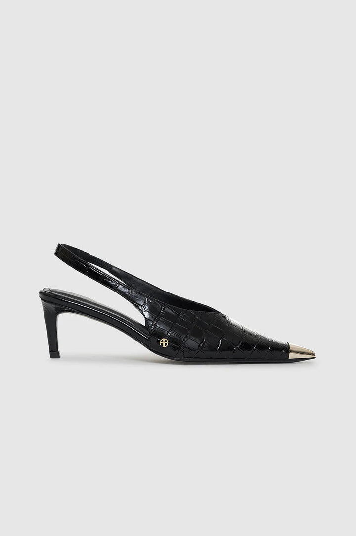 Anine Bing - Nina Heels with Metal Toe Cap in Embossed Black