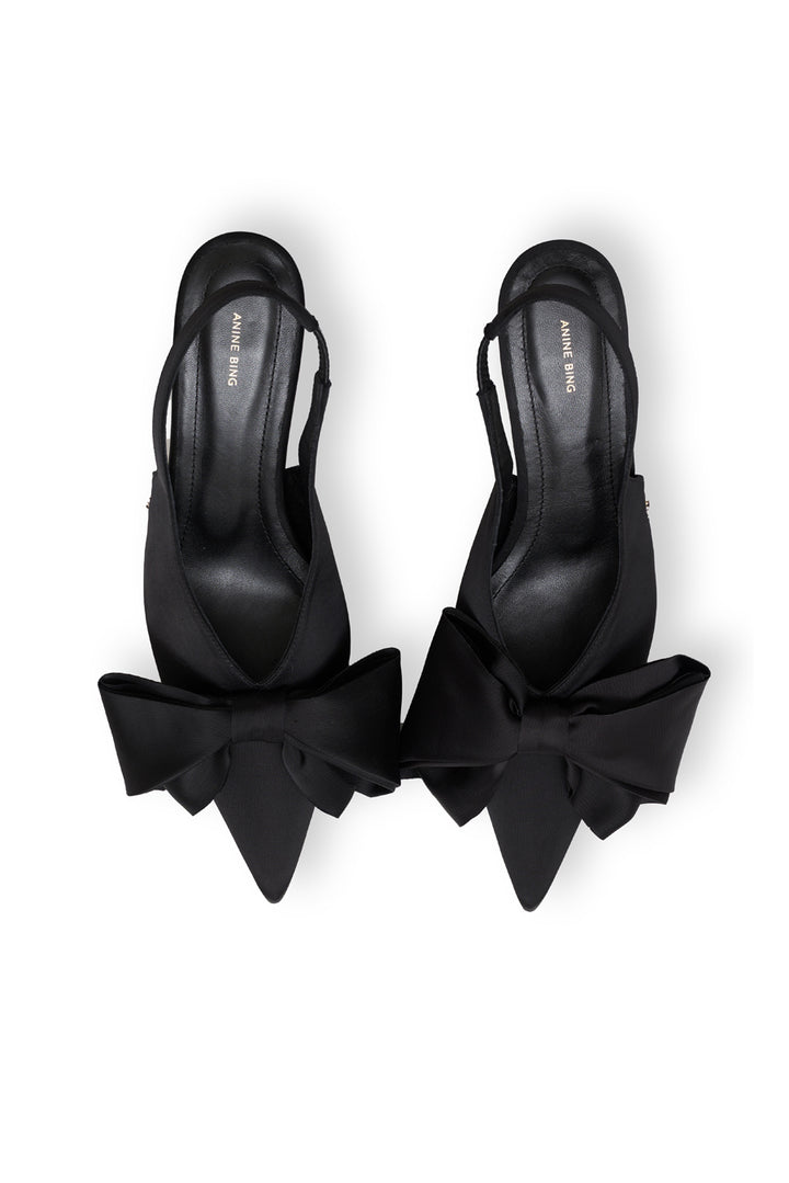 Anine Bing - Nina Heels with Bows in Black Satin