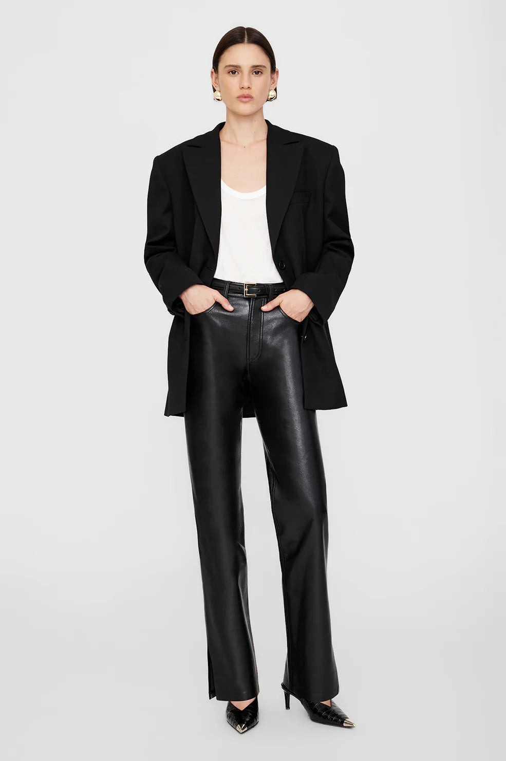 Anine Bing - Nina Heels with Metal Toe Cap in Embossed Black