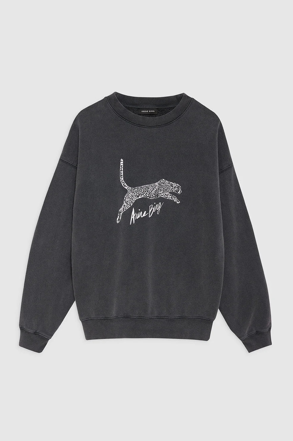 Anine Bing - Spencer Sweatshirt Spotted Leopard in Washed Black Tops